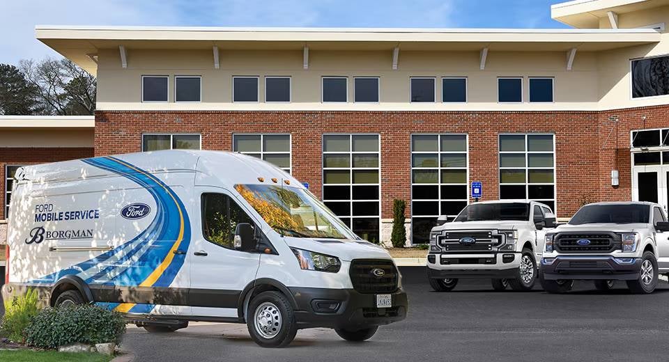 Borgman Ford Mobile service van outside dealership